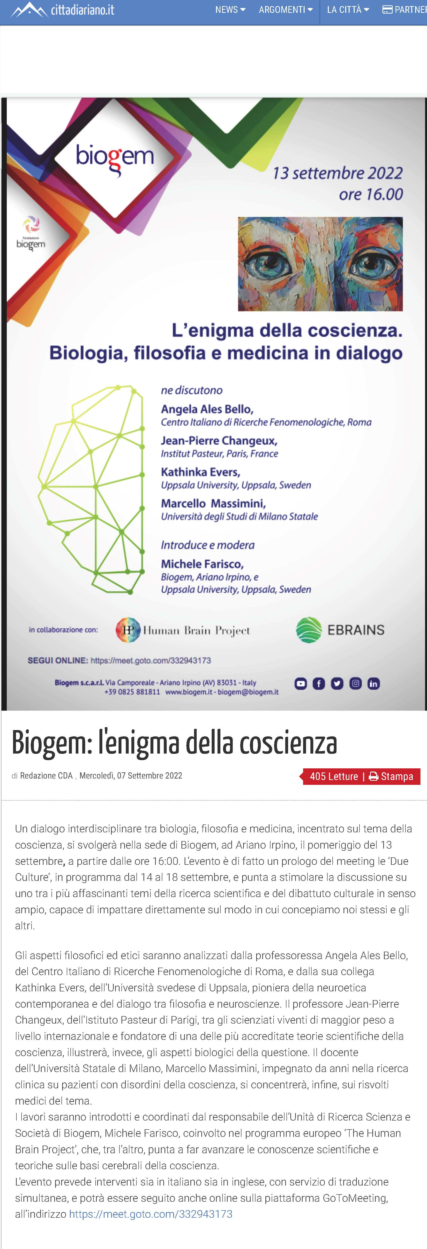 Biogem: l'enigma della coscienza